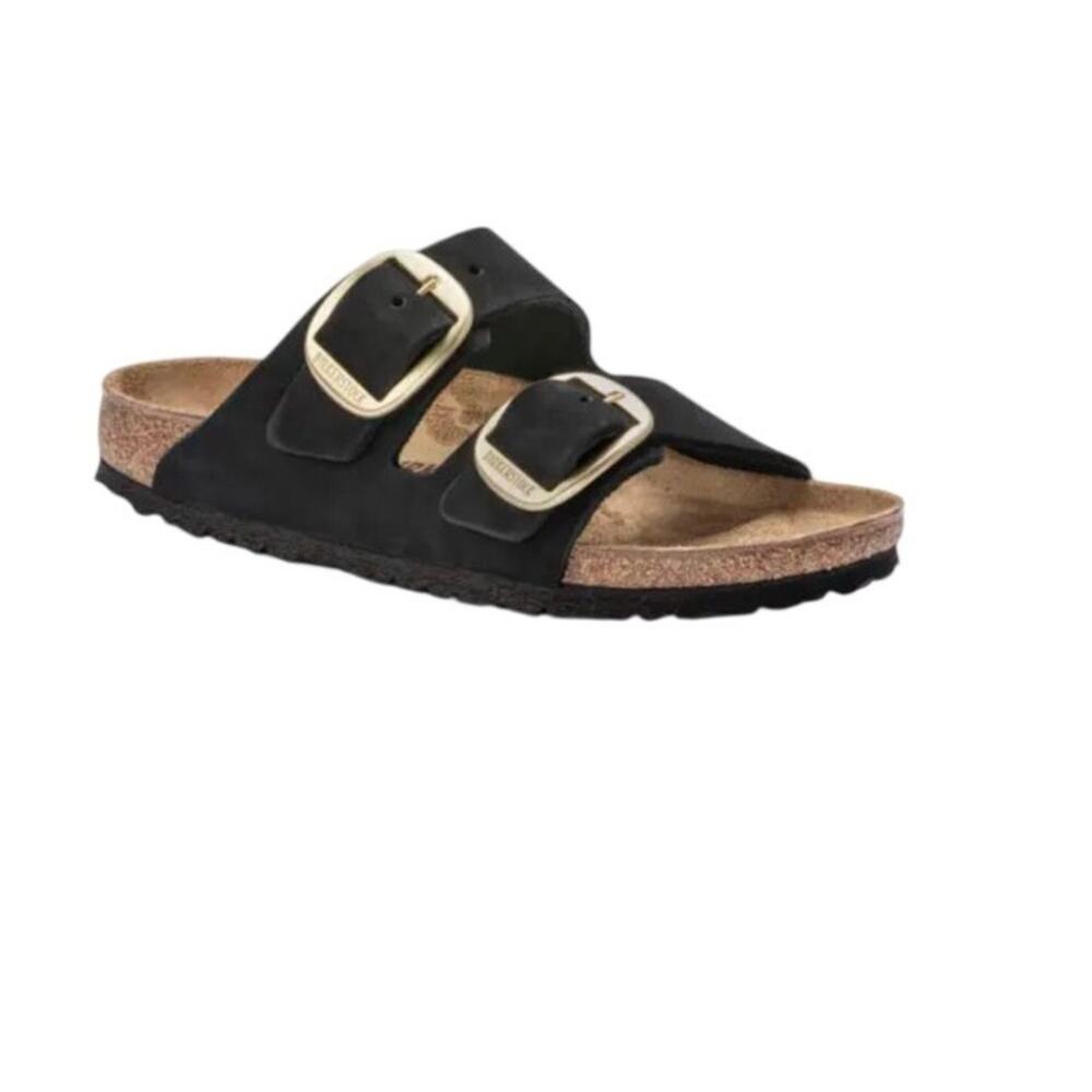 Arizona Big Buckle Slide Sandal Black Nubuck gold size 37/6/6.5
